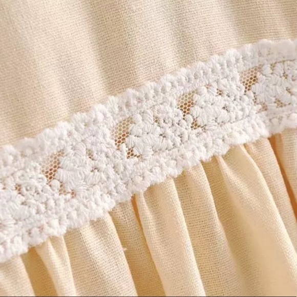 Boho Gypsy Tunic Boxy Mini Dress Taupe Cream Lace - Picture 4 of 4